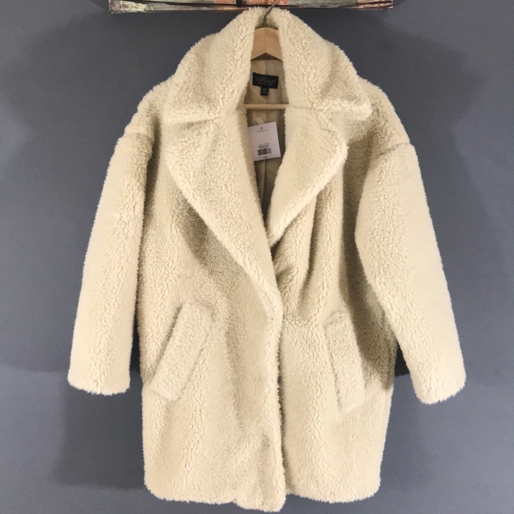 TopShop petite borg Cocoon Coat Jacket cream color - Picture 1 of 7